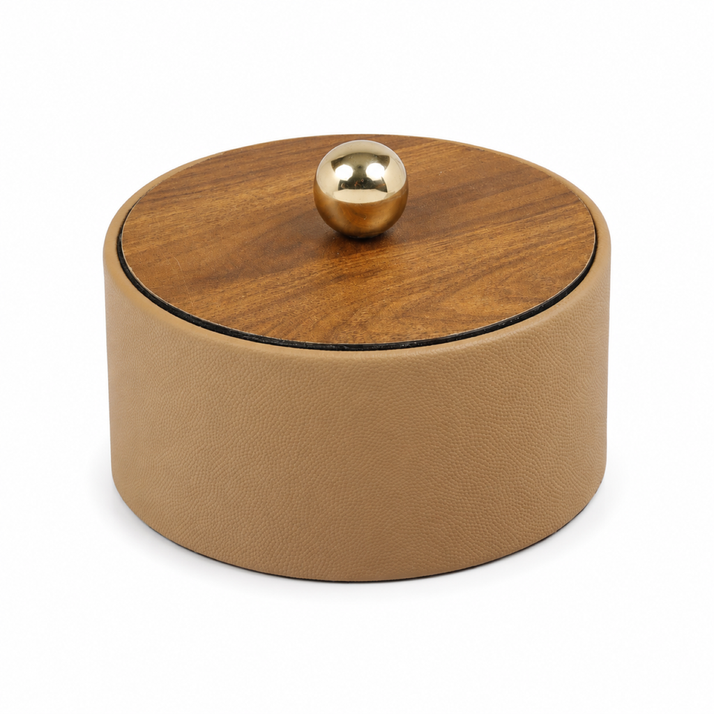 CAPPUCCINO REXENE LAMINATE ROUND BOX