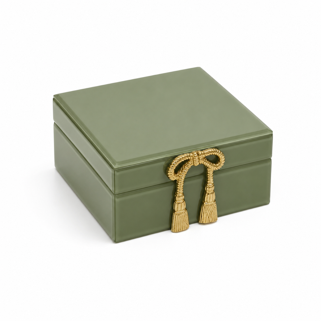 OLIVE GREEN GLASS BOX