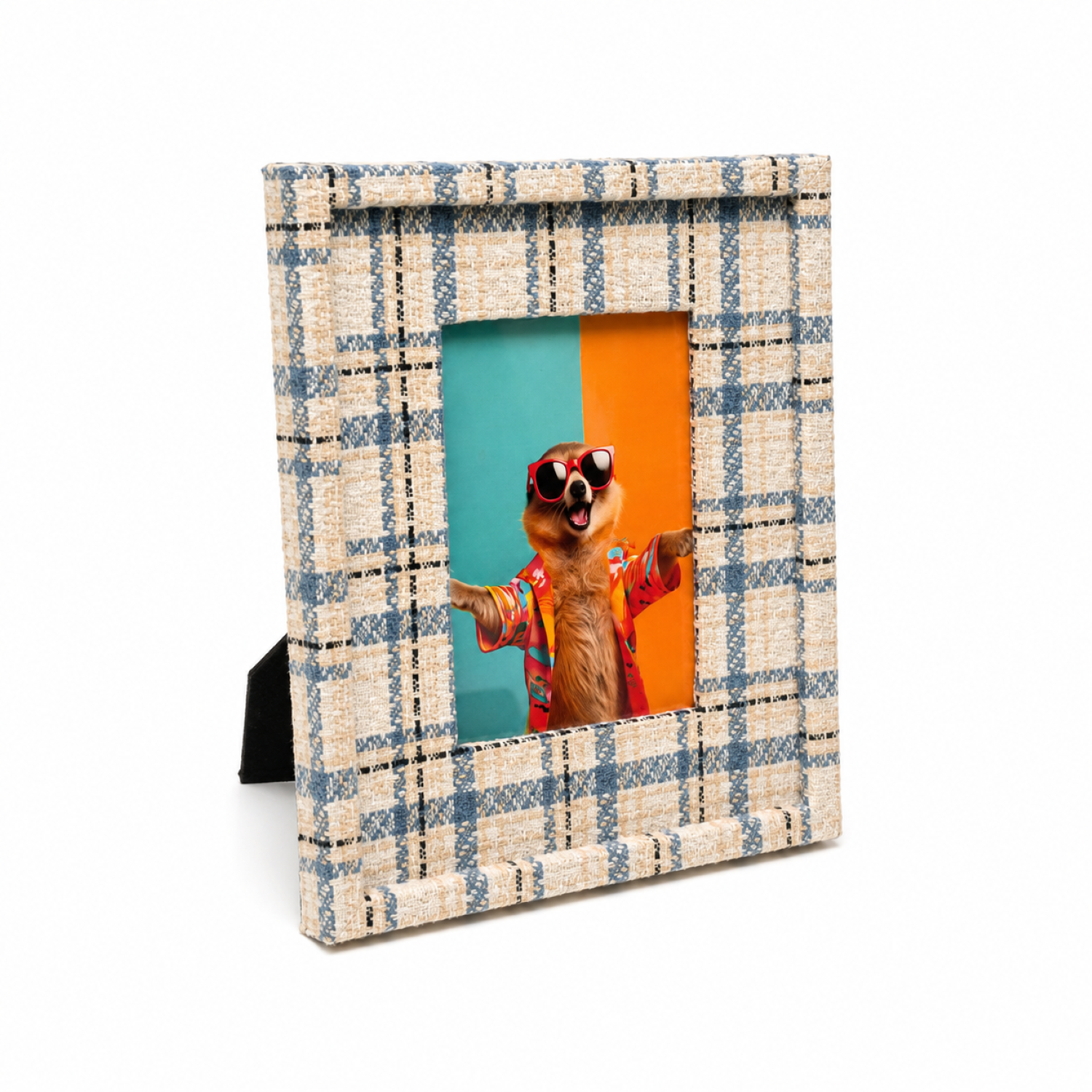 BLUE-IVORY FABRIC PHOTO FRAME 5X7