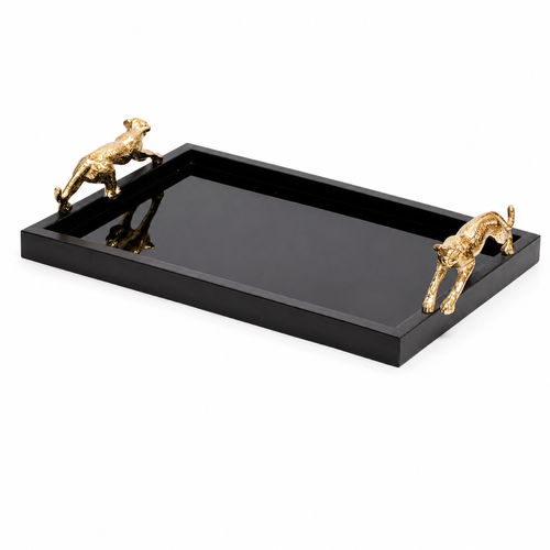 BLACK GLASS-REX LEOPARD TRAY