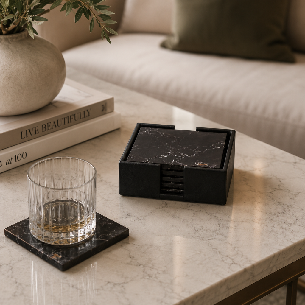 BLACK MARBEL COASTER S/4 BLK