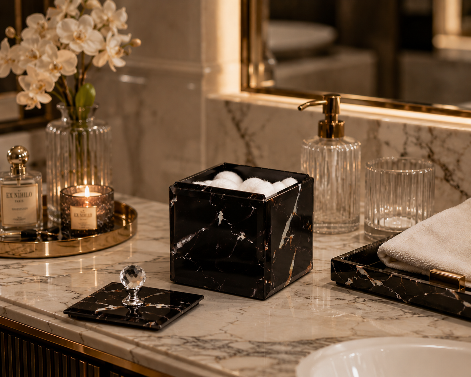 BLACK MARBLE COTTON BOX