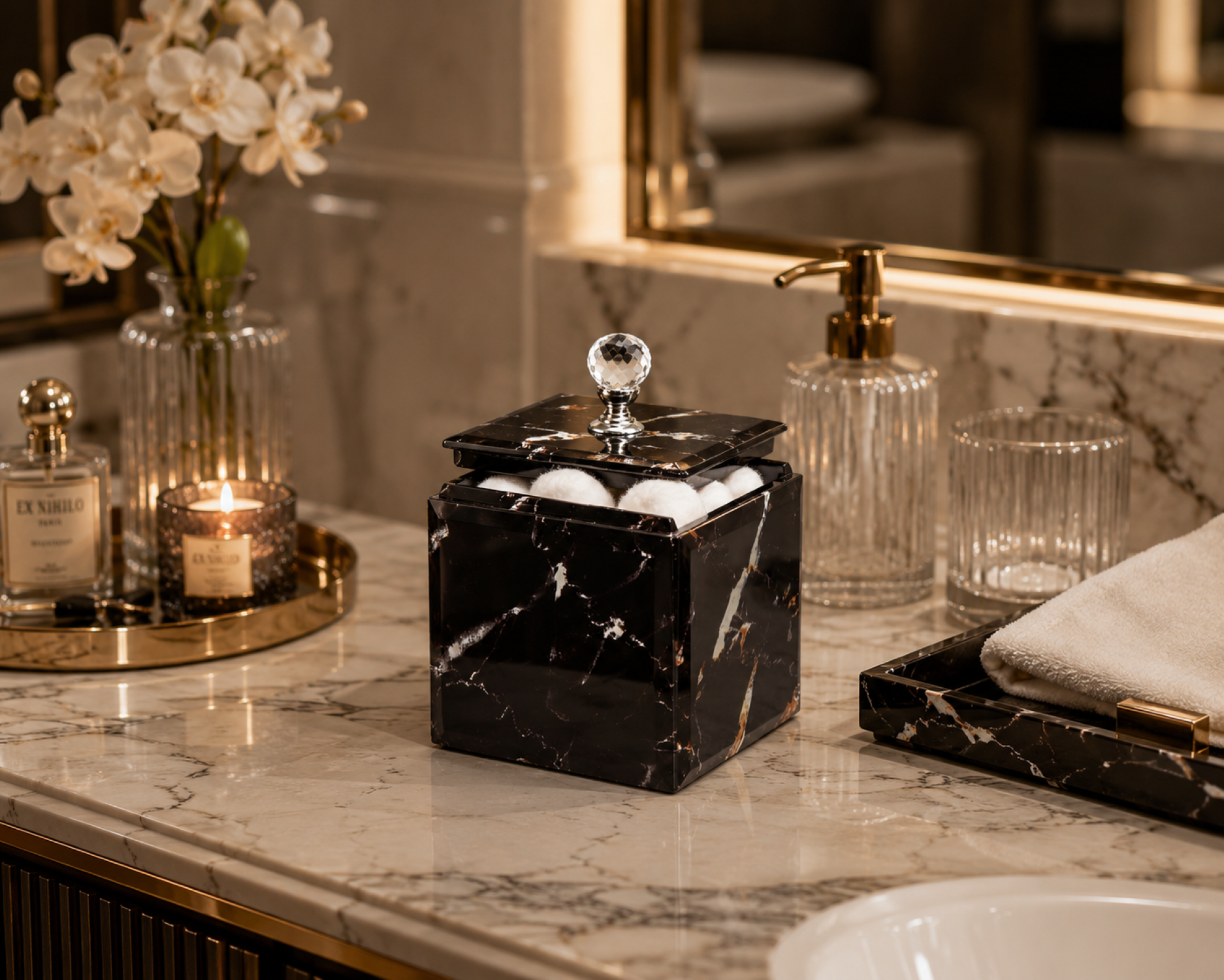 BLACK MARBLE COTTON BOX