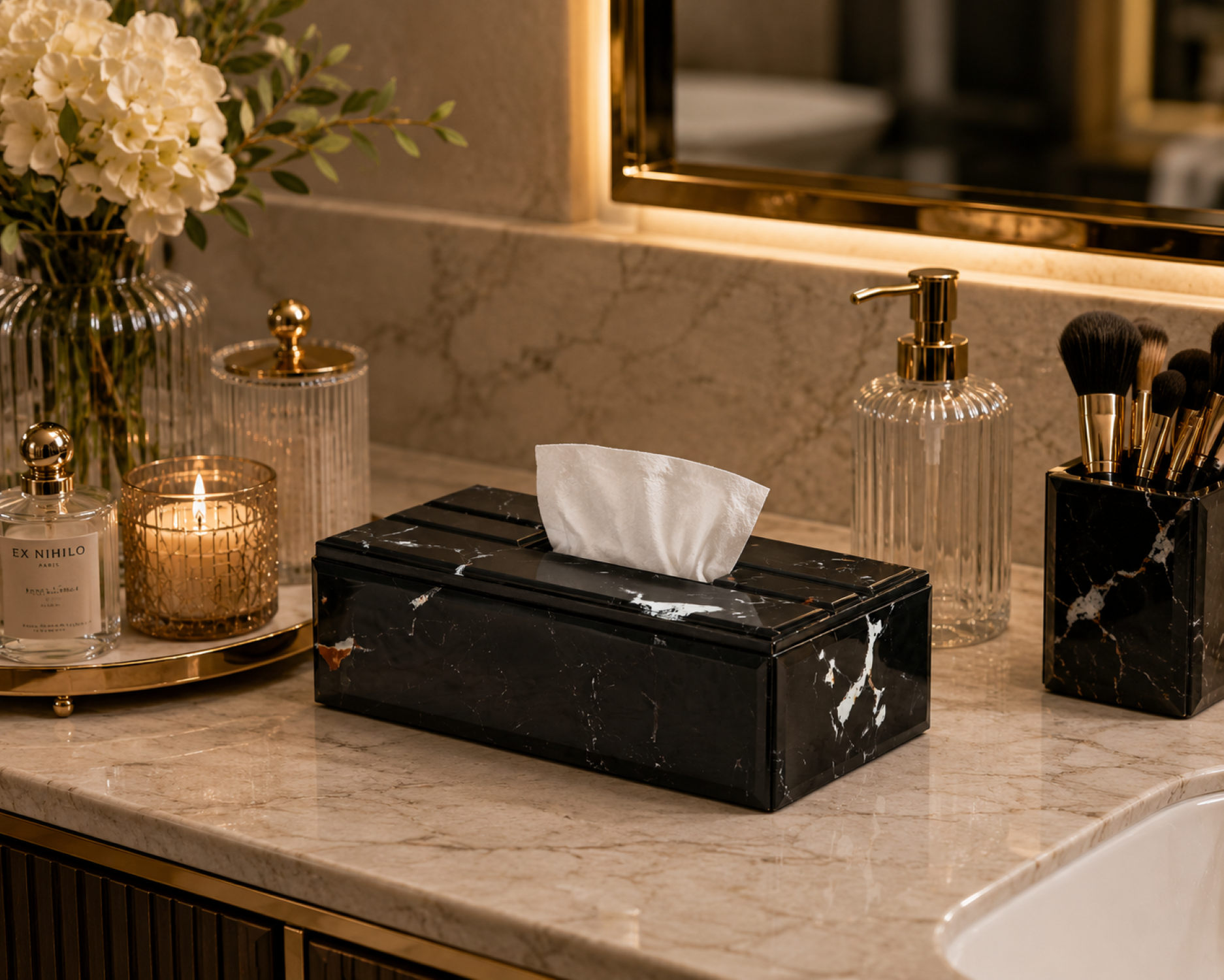 BLACK MARBLE TISSUE BOX
