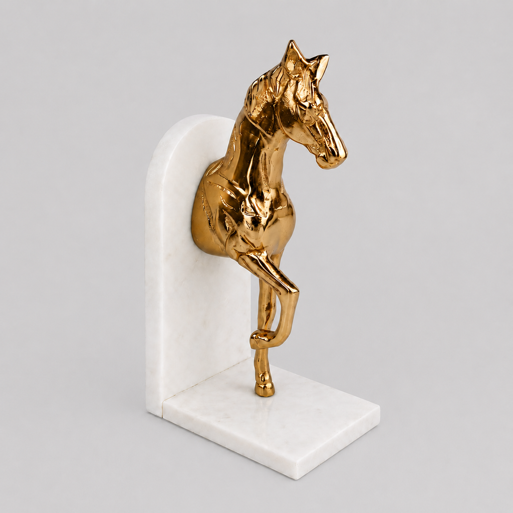 HORSE BOOKEND PAIR W/ MARBLE BASE