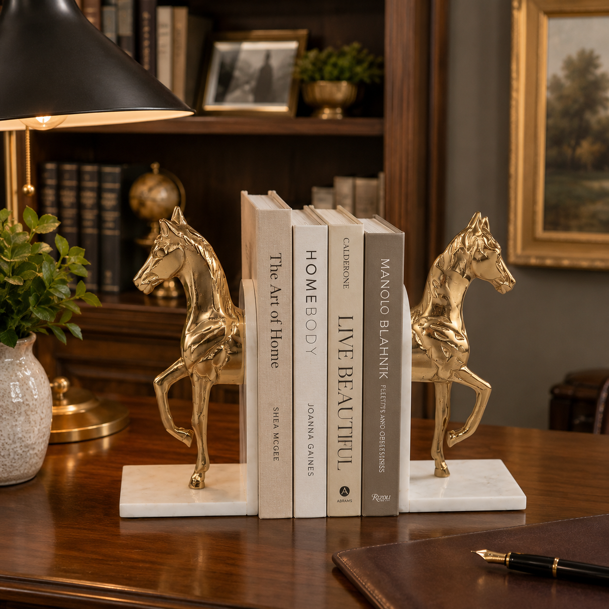 HORSE BOOKEND PAIR W/ MARBLE BASE