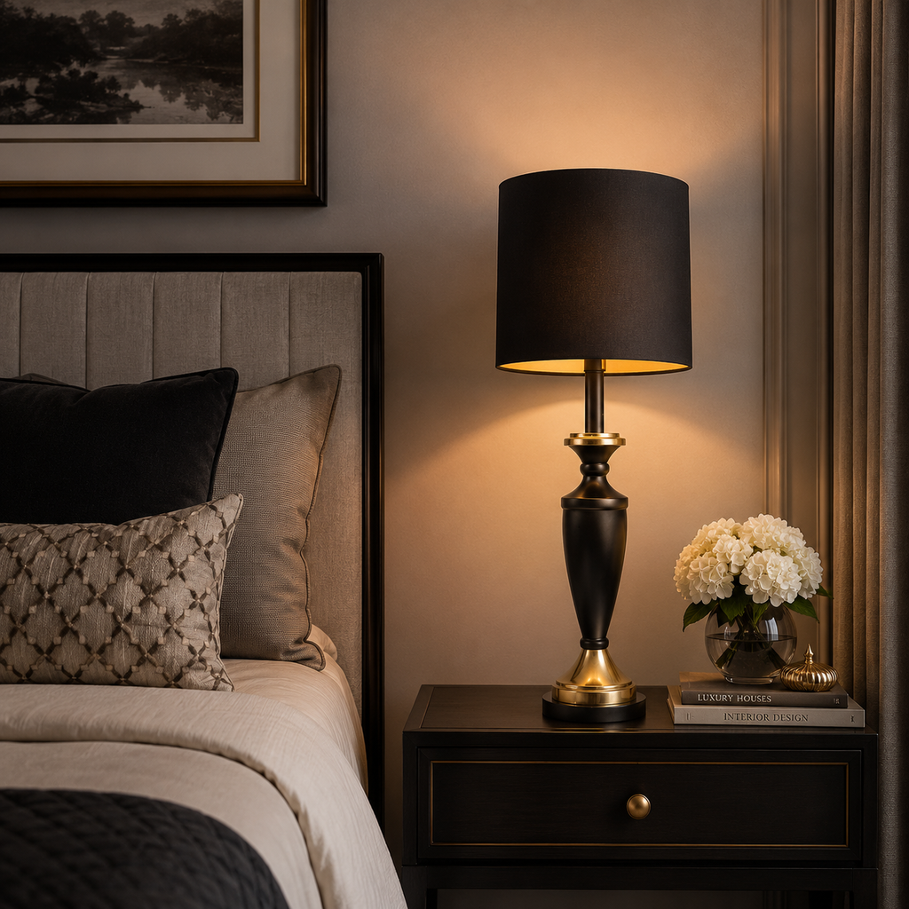 TABLE LAMP W/ OVAL BLACK SHADE