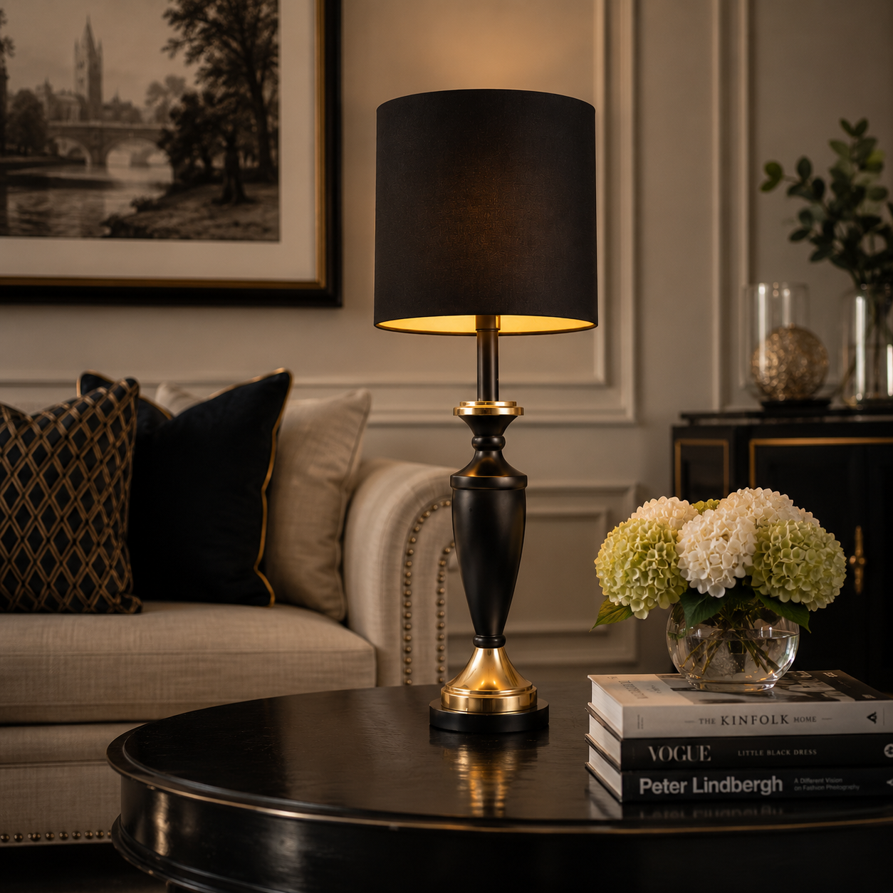 TABLE LAMP W/ OVAL BLACK SHADE