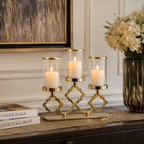 3 CANDLE STAND W/ CLEAR GLASS & RING