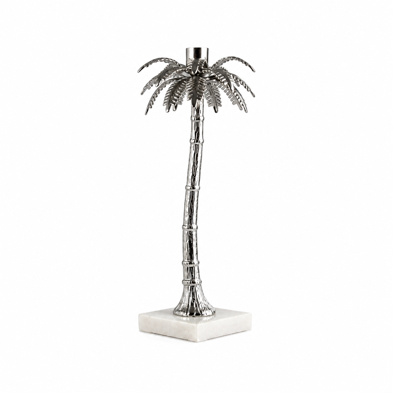 PALM CANDLE HOLDER W/ WHITE MARBLE BASE LARGE