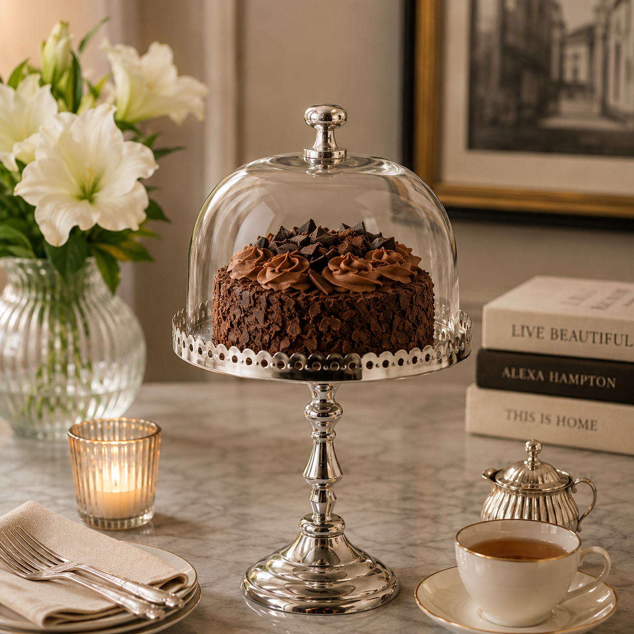 CAKE PLATE W/ GLASS DOME LARGE