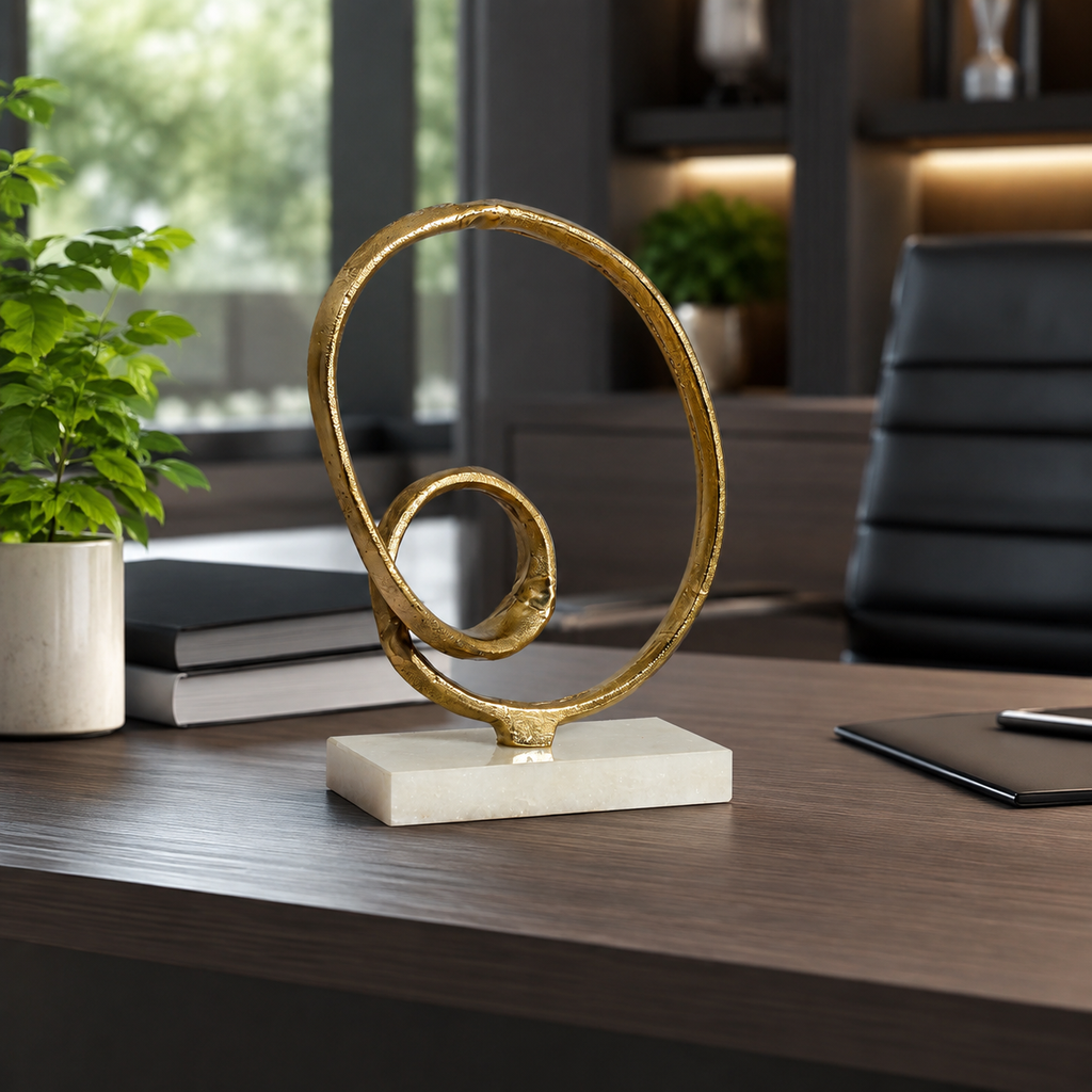 ROUND OBJECT W/ WHITE MARBLE BASE