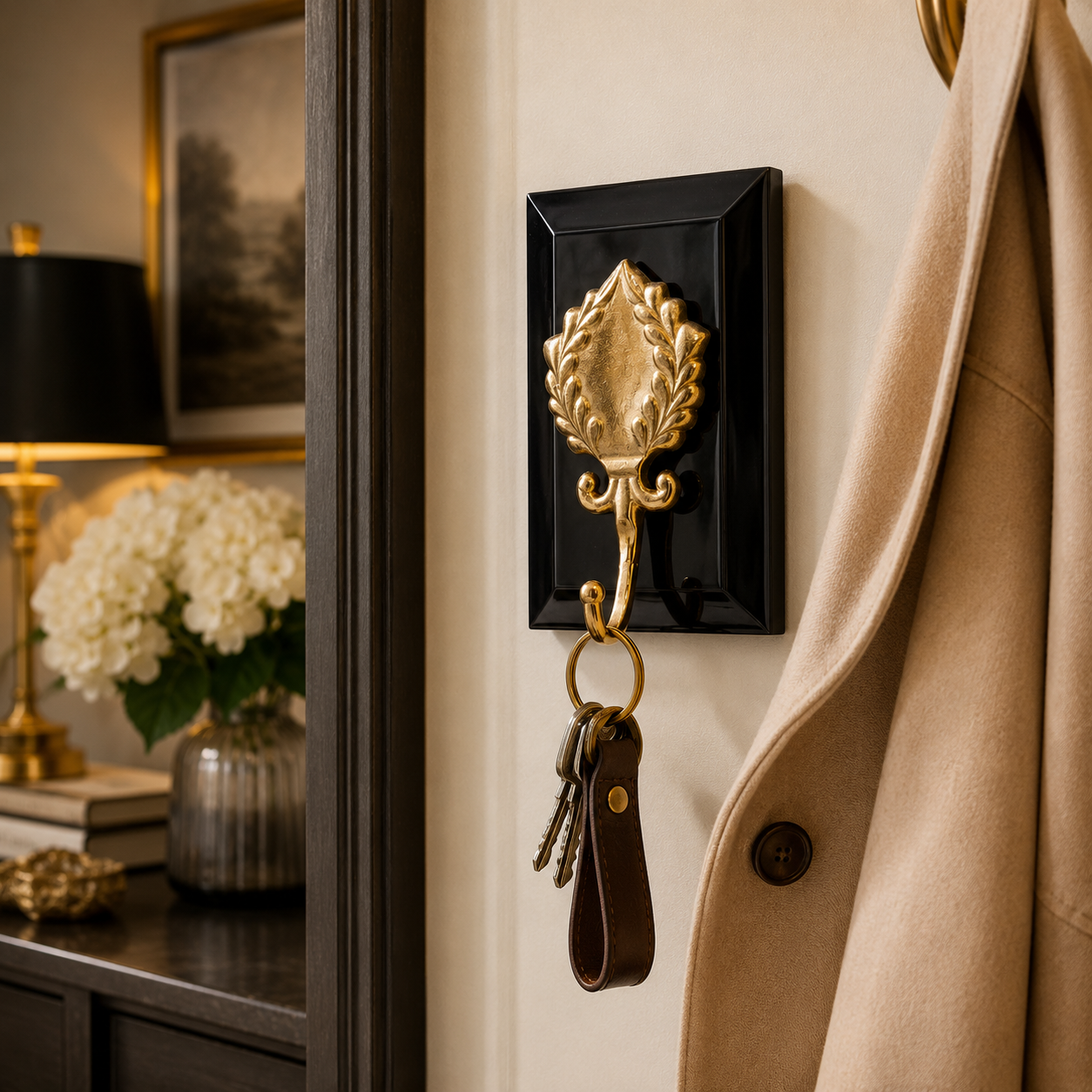 WALL HOOK W/ BLACK WOOD BOARD