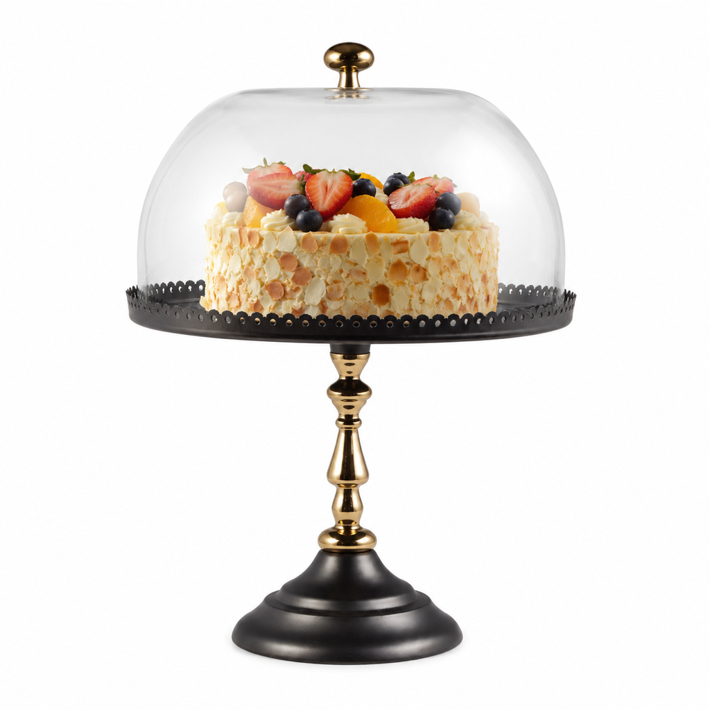 CAKE PLATE W/ CLEAR GLASS DOME LARGE