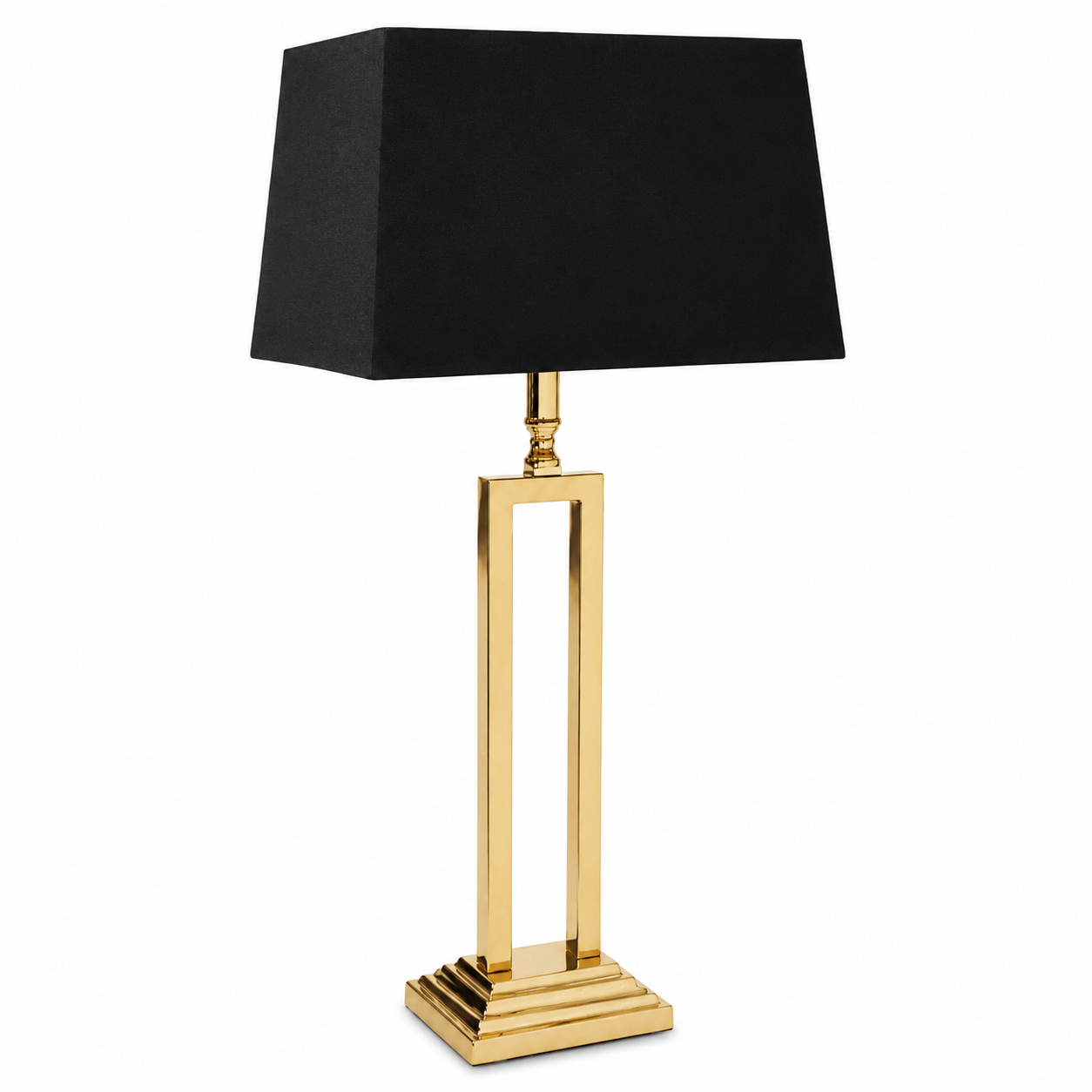 GOLD TABLE LAMP WITH BLACK SHADE