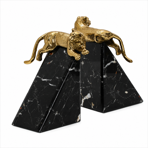 LEOPARD BOOKEND W/ BLACK MARBLE GLASS
