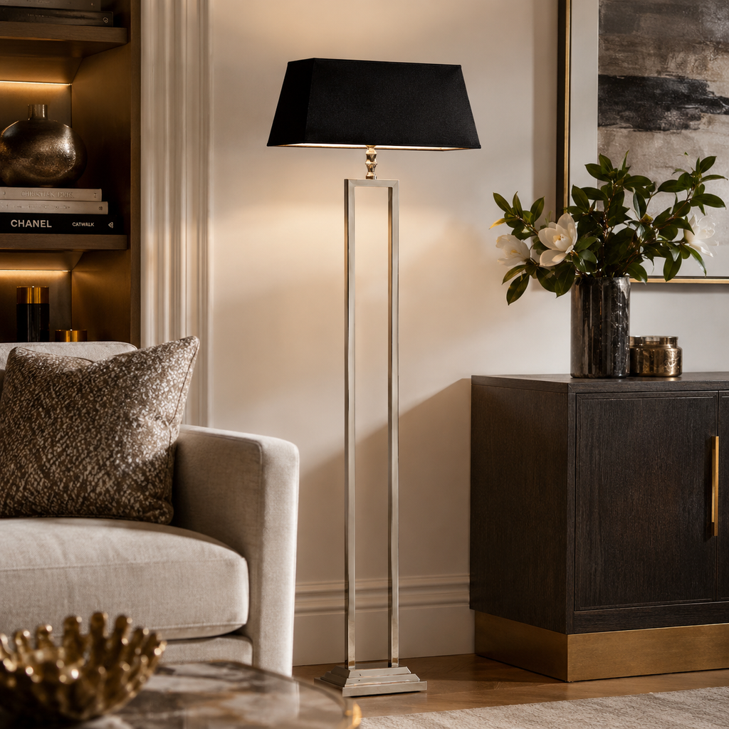 FLOOR LAMP WITH OFF WHITE SHADE