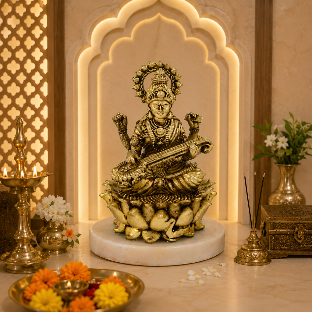 SARASWATI JI WITH MARBLE BASE