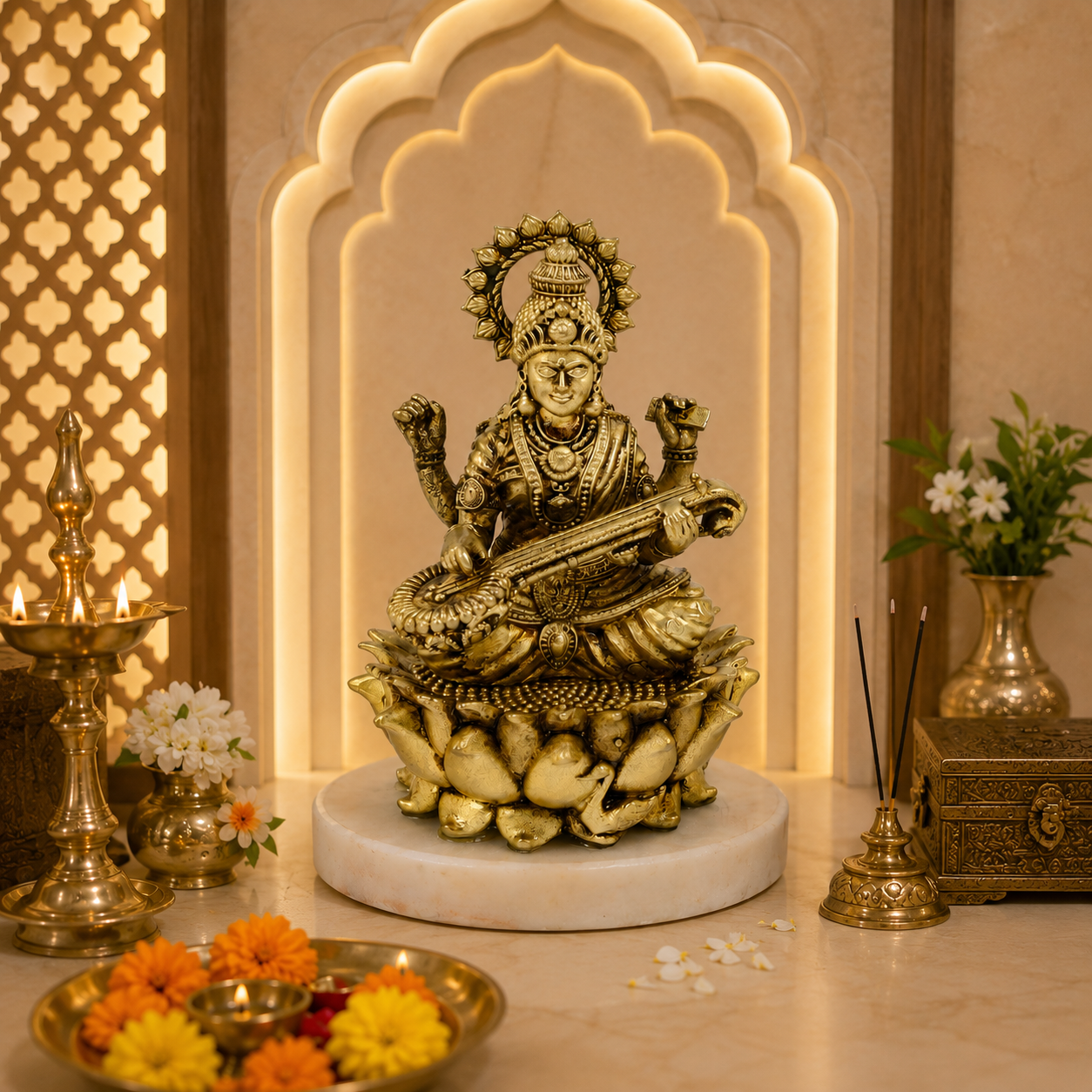 SARASWATI JI WITH MARBLE BASE