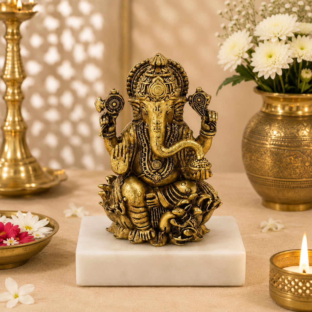 GANESH ON WHITE MARBLE BASE