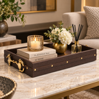 CHOCO BROWN FAUX LEATHER RECT TRAY