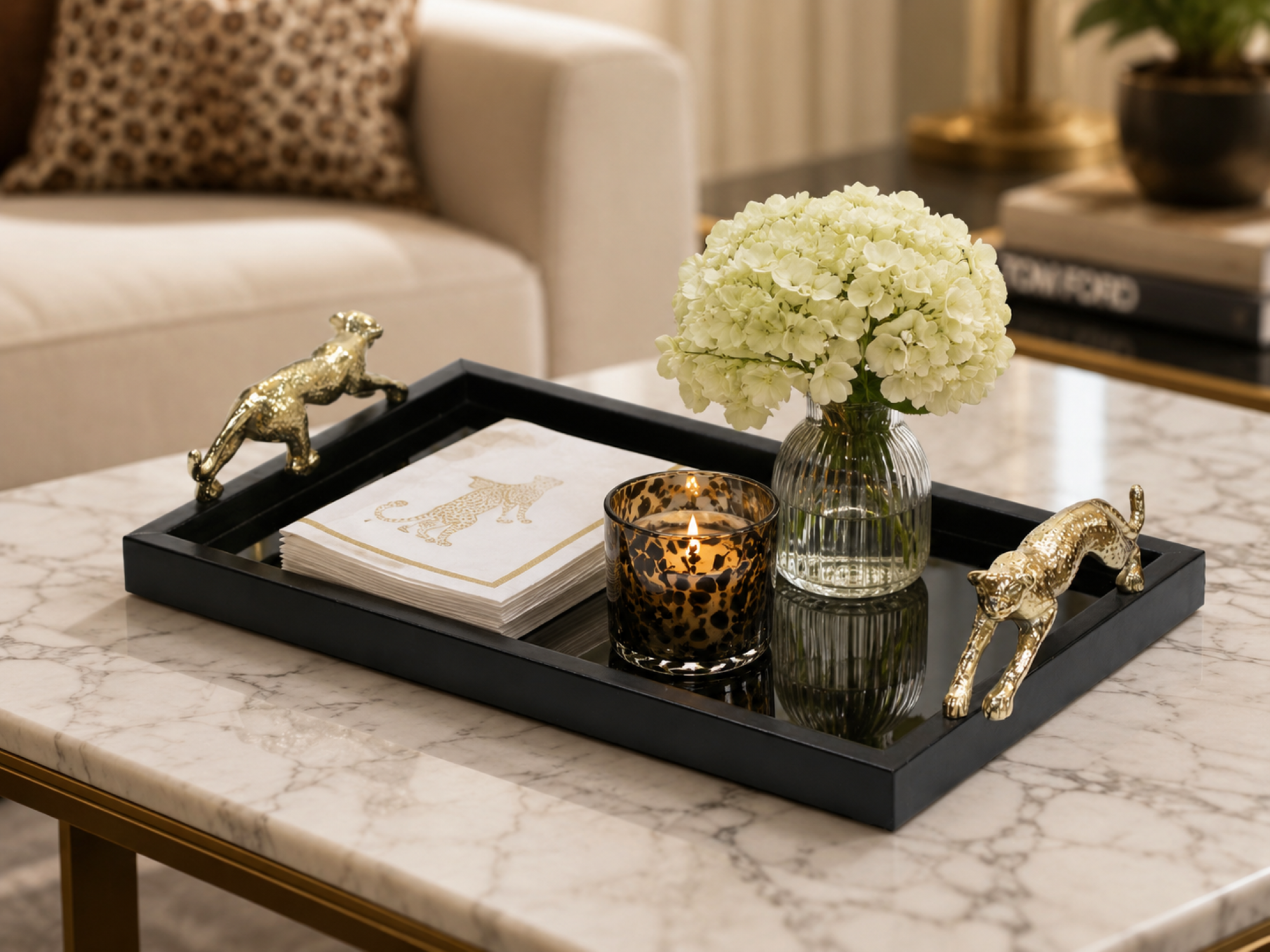 BLACK GLASS-REX LEOPARD TRAY
