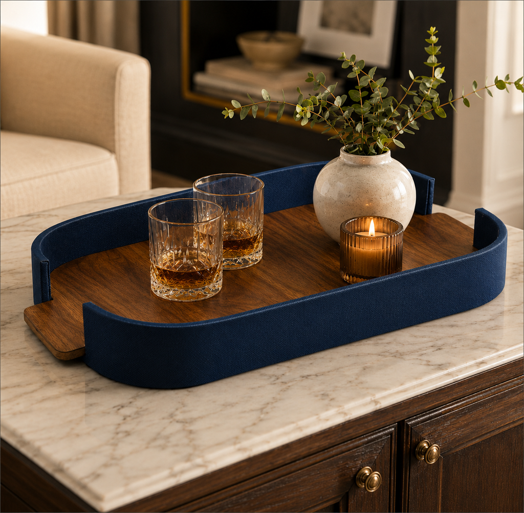 BLUE FAUX LEATHER LAMINATE PLATTER