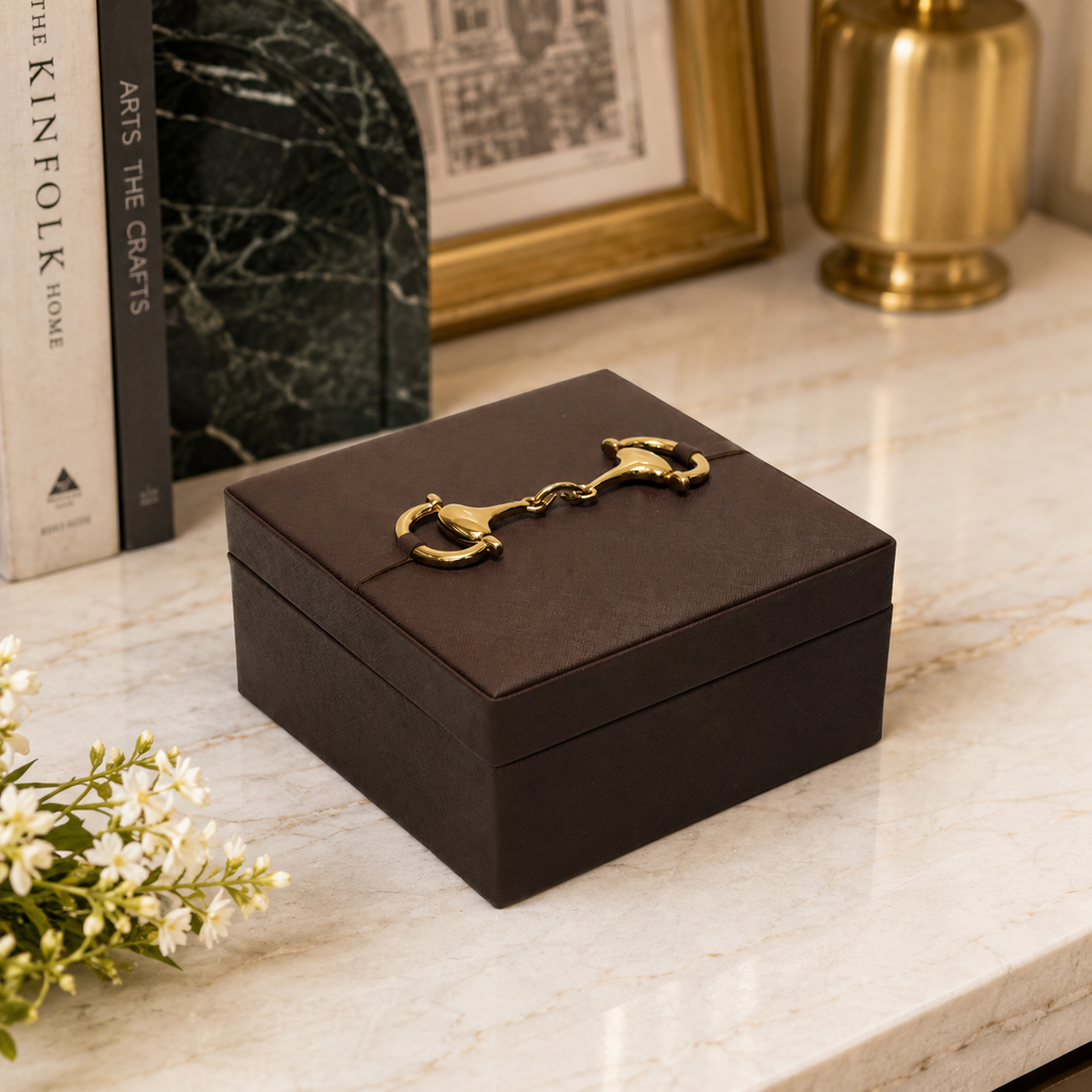 DARK BROWN FAUX LEATHER BOX