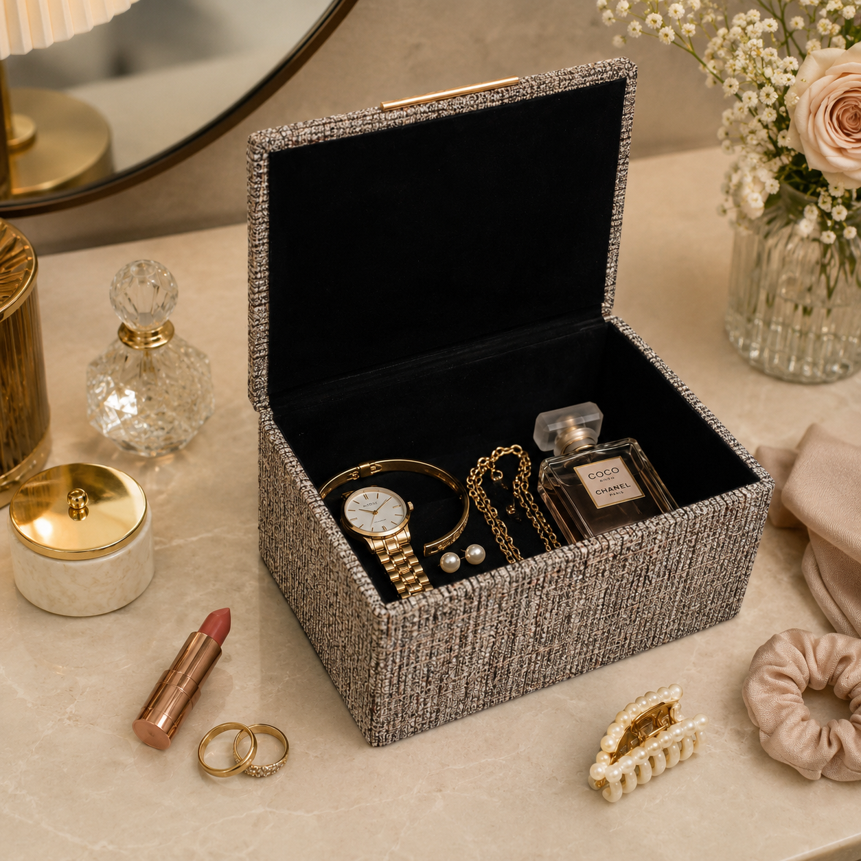 LT. BROWN FAUX LEATHER BOX