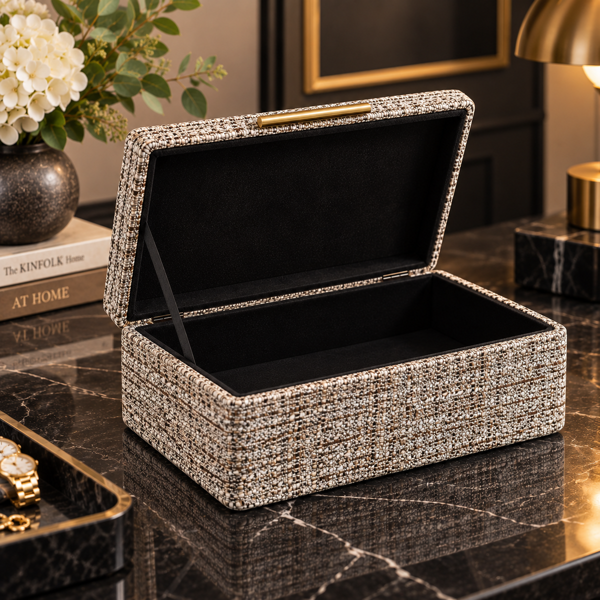 LT. BROWN FAUX LEATHER BOX