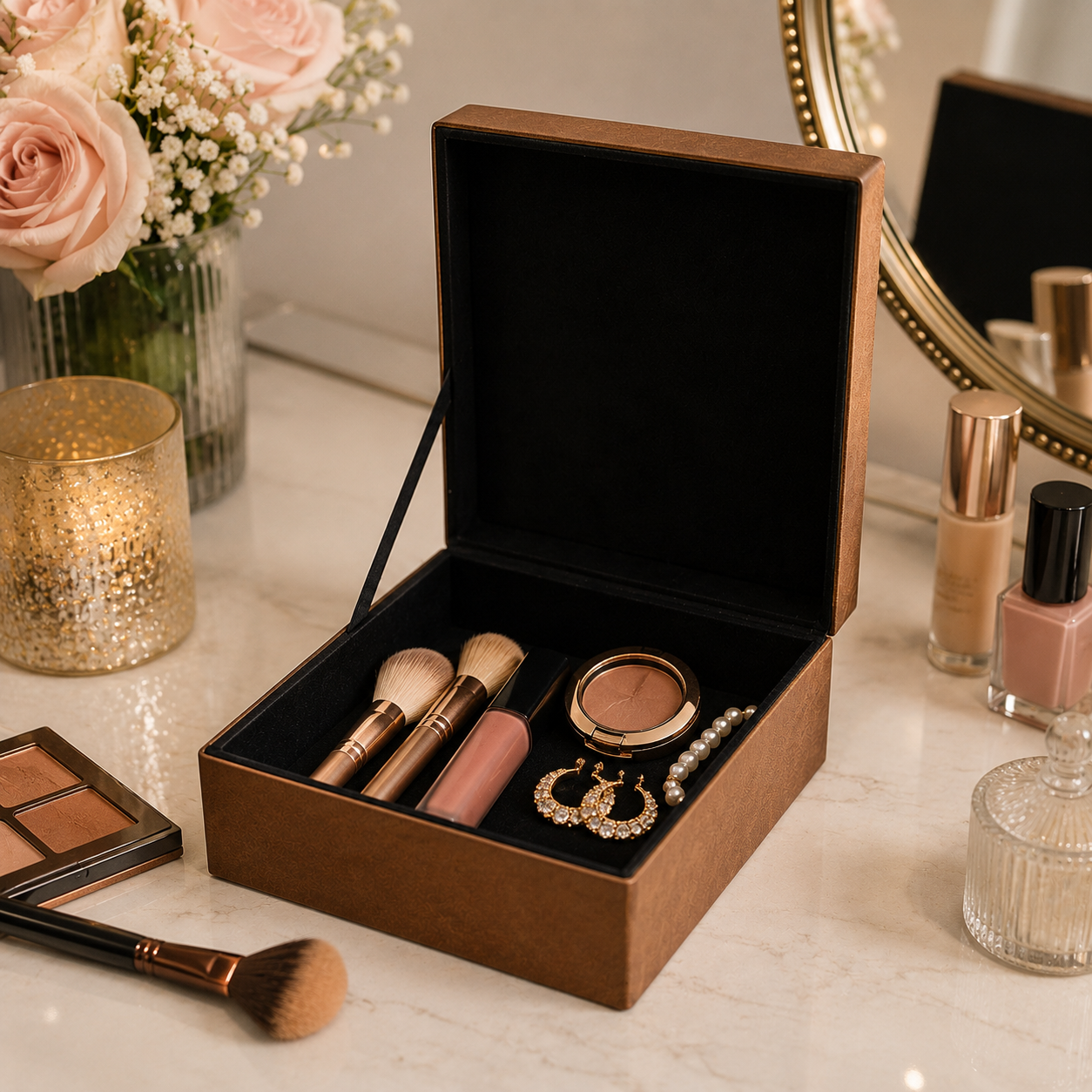 TAN BROWN FAUX LEATHER HORSEBIT BOX
