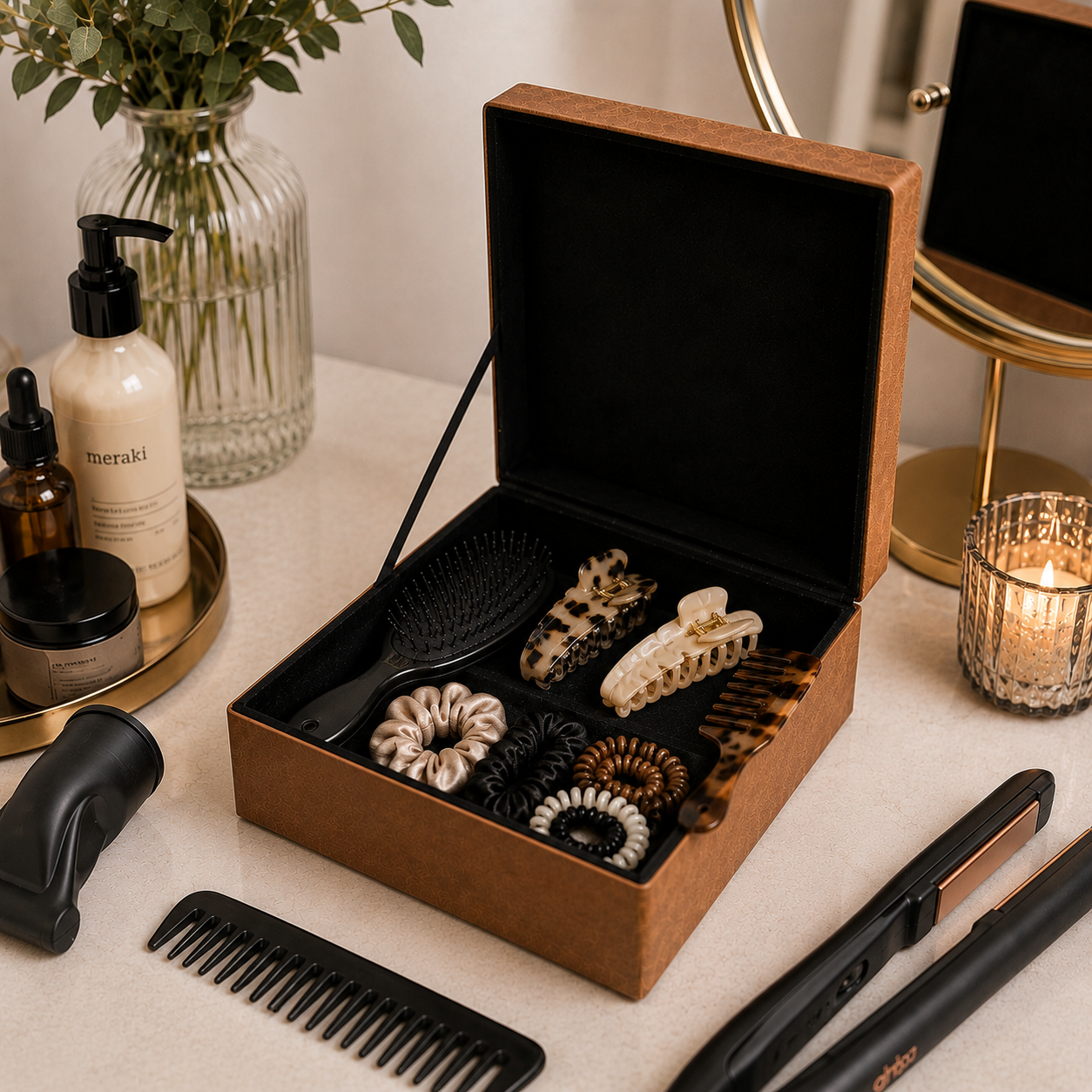 TAN BROWN FAUX LEATHER HORSEBIT BOX