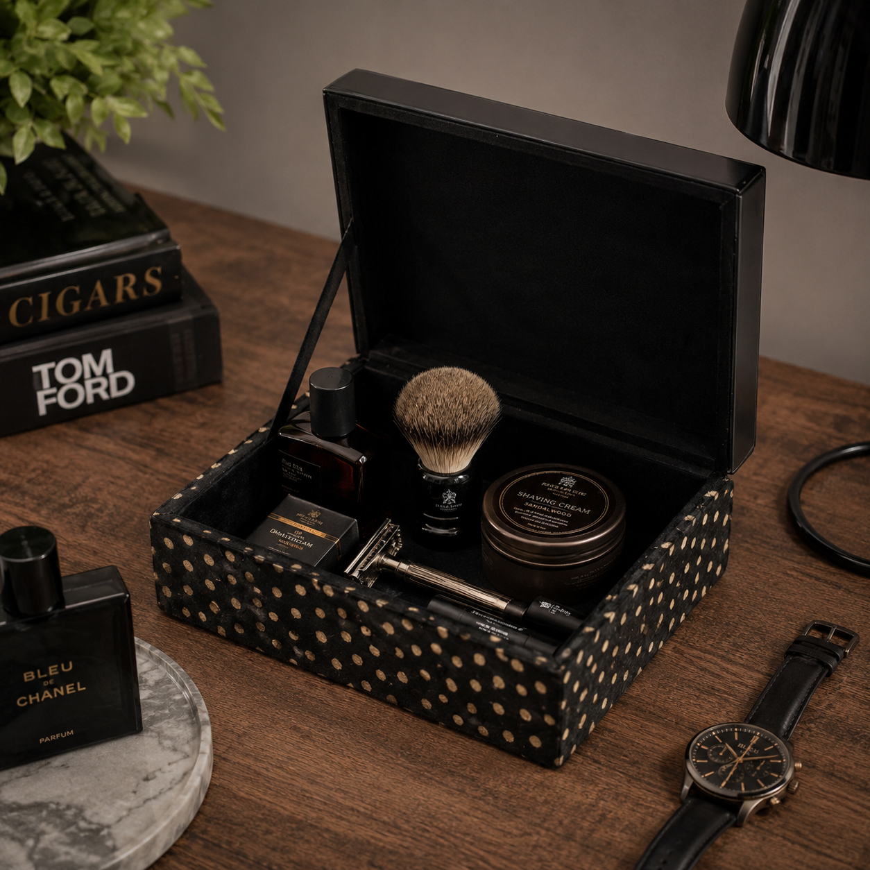 BLACK GLASS-PRINT FABRIC BOX