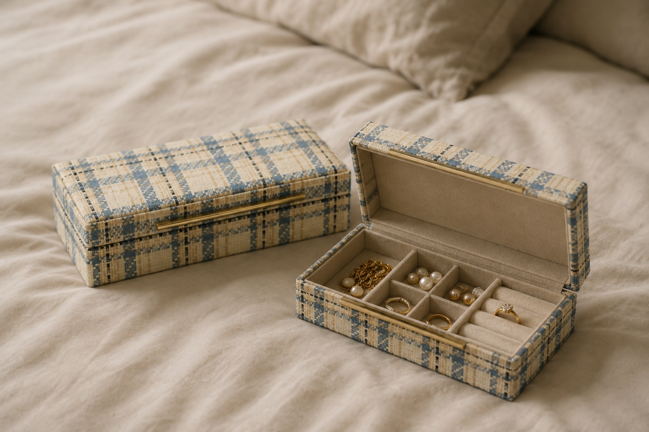 BLUE-IVORY FABRIC BOX