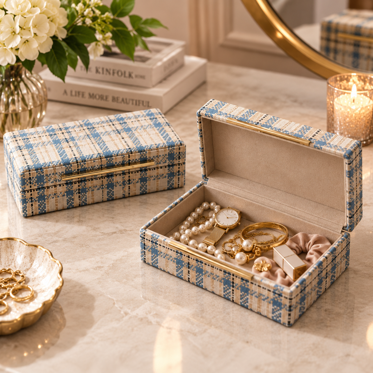 BLUE-IVORY FABRIC BOX